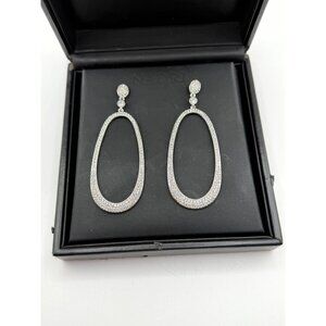 Nadri Oval Rhinestone Dangle Earrings Pave Detailing Silver Finish Original Box
